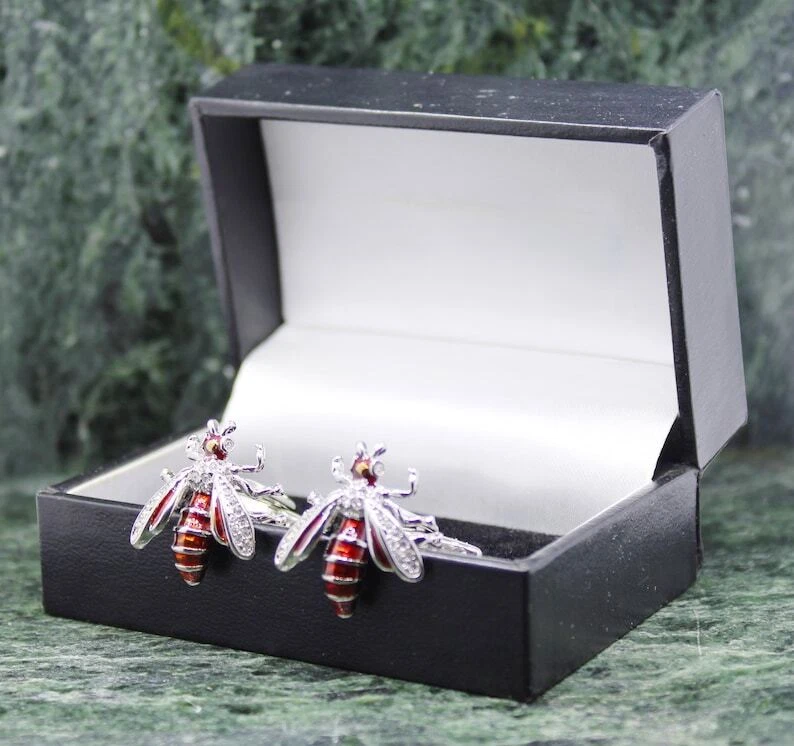 Wasp Cufflinks Personalised bee Cufflinks Crystal Cufflinks Gem Stone Cufflinks — 第 4/4 张图片