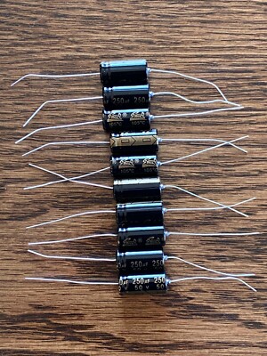 10pc Electrolytic Capacitor Axial 2000hr +105  RoHS 250uF 50V φ10x21mm Supertech