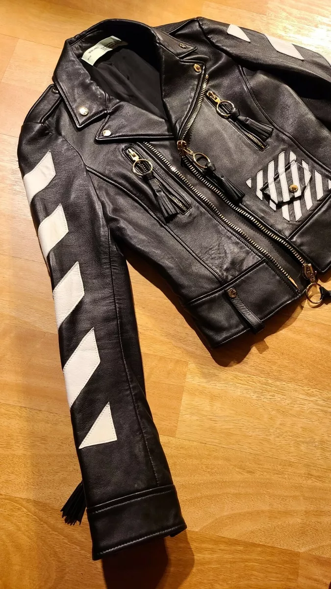 Off white black leather jacket sales