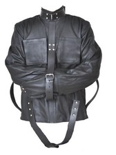 PURE COW BLACK LEATHER STRAITJACKET HEAVY DUTY LEATHER STRAIGHT JACKET