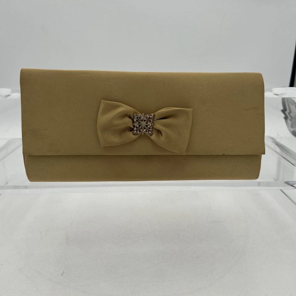 Bolso sin asas/de noche pequeño vintage con lazo satinado dorado de 90’ con correa para el hombro Foto 2 de 4