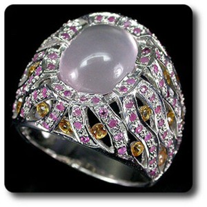 Authentic Rose Quartz Sapphire & Ruby Ring 925 Silver + Gold Plated
