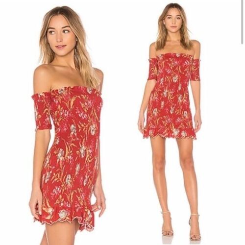 Zimmermann Corsair Iris Off The Shoulder Shirred Printed Linen Blend Dress Sz 1 - Picture 2 of 16