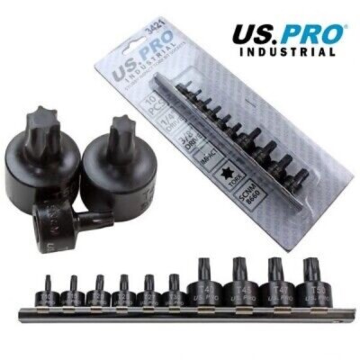 US PRO INDUSTRIAL 10pc STUBBY IMPACT TORX BIT SOCKET SET T10 to T50 ...