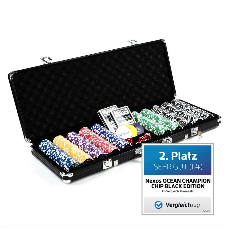 Pokerkoffer 500 abgerundete Laser Pokerchips Pokerset BLACK EDITION - Bild 1 von 4