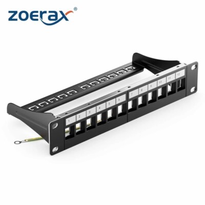 ZoeRax Network 10'' 12-Port 1U Empty Blank Patch Panel For Standard Keystone Jack