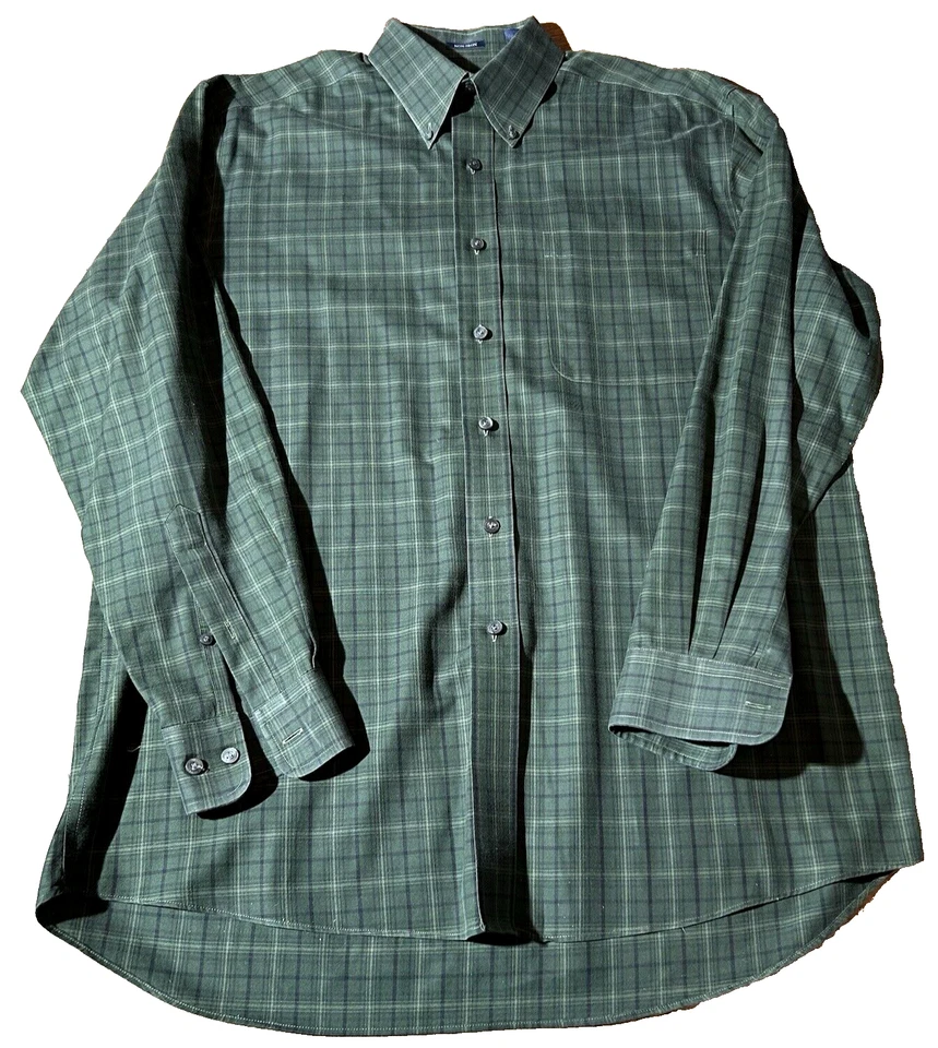 Hathaway~Camisa a Cuadros Verde~Para Hombre~Mediana~Manga Larga~Cuello Botón Abajo~Botón Arriba Foto 3 de 4