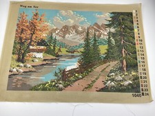 Unbranded Needlepoint Tapestry Canvas Home River Mountain 25in By 17in 10 Count