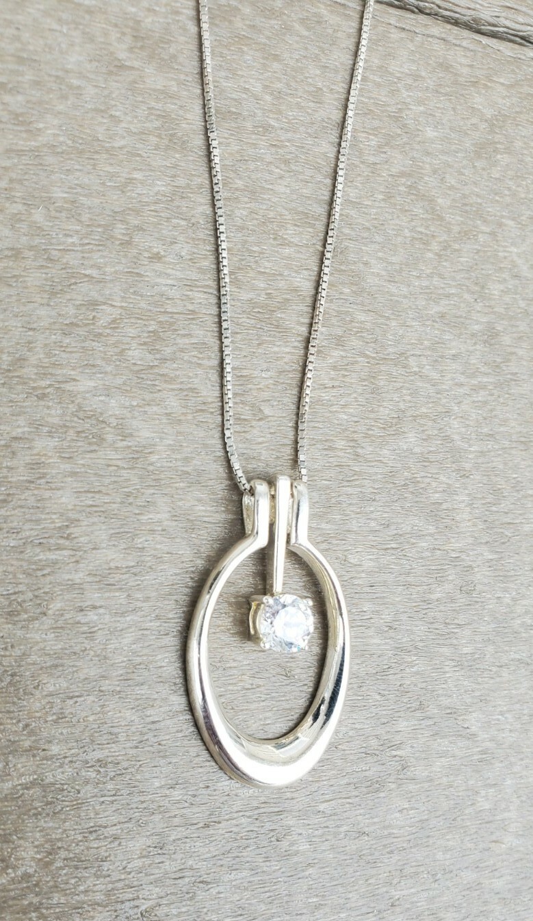 Sterling Silver Solitaire Hoop Dangle Pendant Nec… - image 7