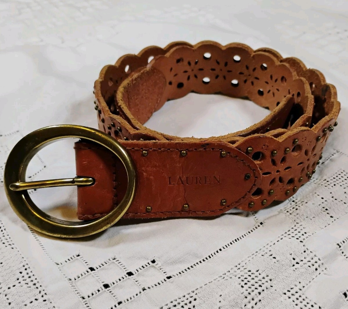 Lauren Ralph Lauren Genuine Brown Leather Belt Solid Brass Buckle Women’s S Lauren Ralph Lauren Brown Belts for Women for sale | eBay main image 2