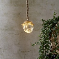 LED Glaskugel mit Juteseil 15 warmweiße LED am Draht D: 10cm transparent Indoor