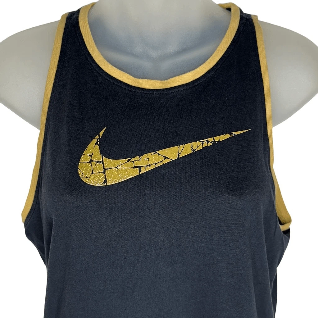 Nike Womens Tank Top Black Gold Dri Fit Athletic Running Shirt