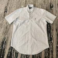 Ralph Lauren Shirt Mens Medium Blue Plaid Classic Fit Short Sleeve Vintage