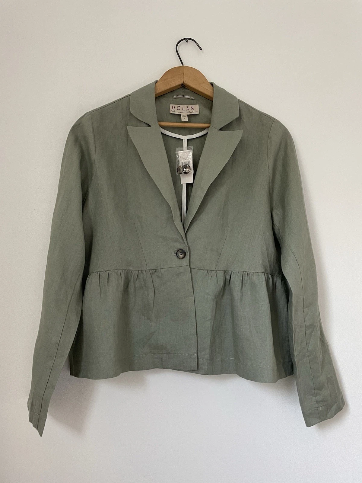 Anthropologie DOLAN Women’s Ruffled Blazer Size S Olive Green Boho 100% Linen