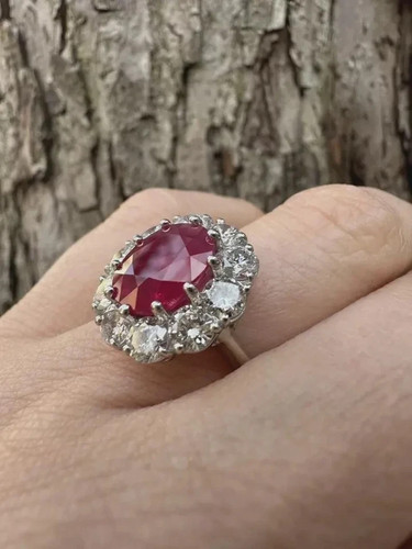4.30Ct Oval Cut Natural Red Ruby & Diamond Wedding Ring 18k White Gold Size 6 7 - Picture 2 of 8