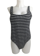 South Beach Women's Swimsuit Size 18 Black White Stripe Crinkle Square Neck New