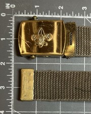 Vintage Boy Scouts of America BSA B.S.A. Brass Buckle Green Fabric Strap Belt