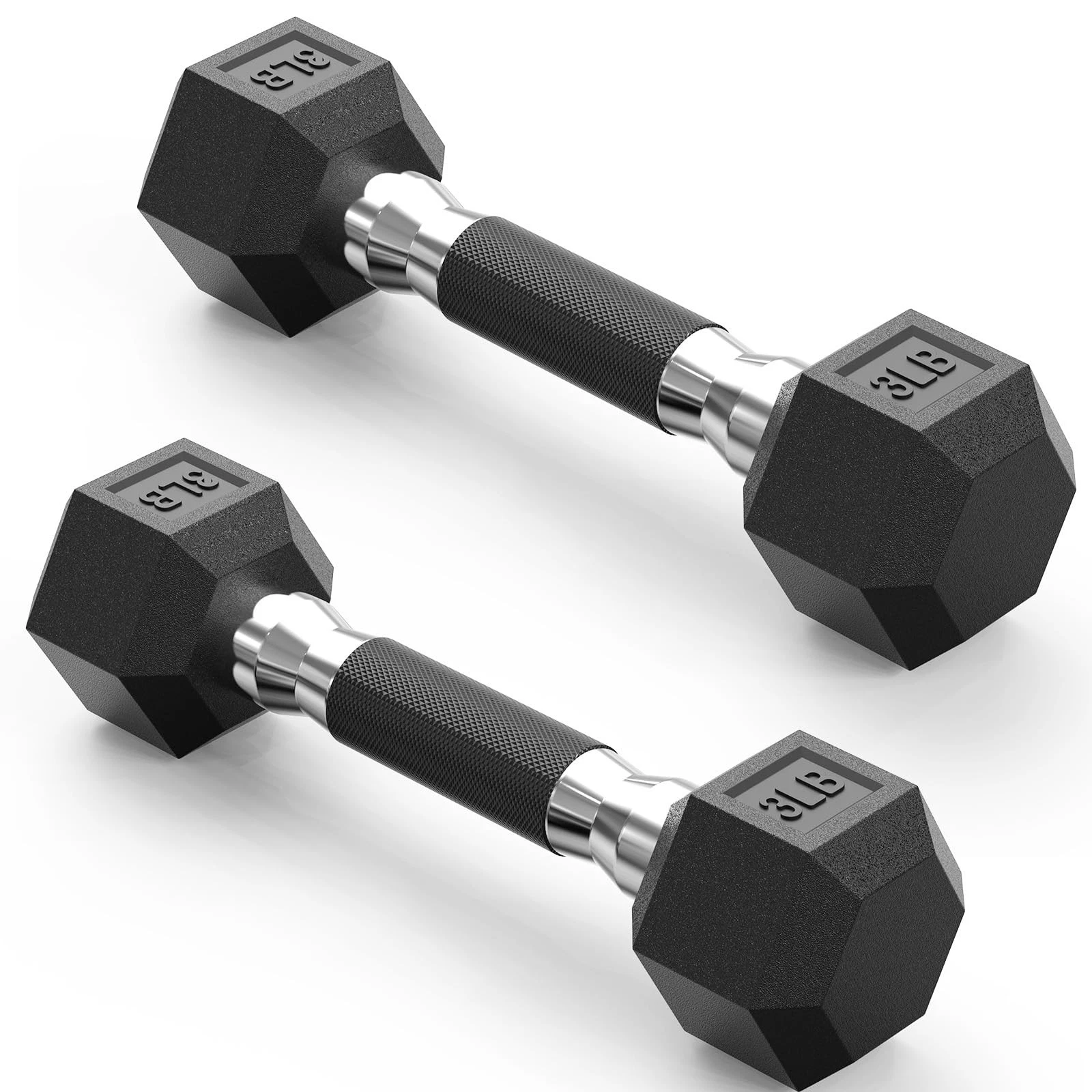 Hex Dumbbell Set of 2, 3 lb dumbbells pair, 3 Pound Weight Dumbbells for Wome...