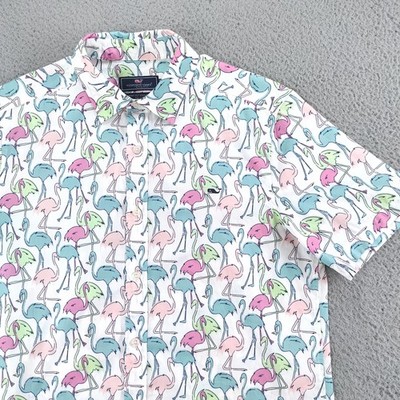 Vineyard Vines Shirt Mens Medium Flamingo Print Whale Short Sleeve 1W012701