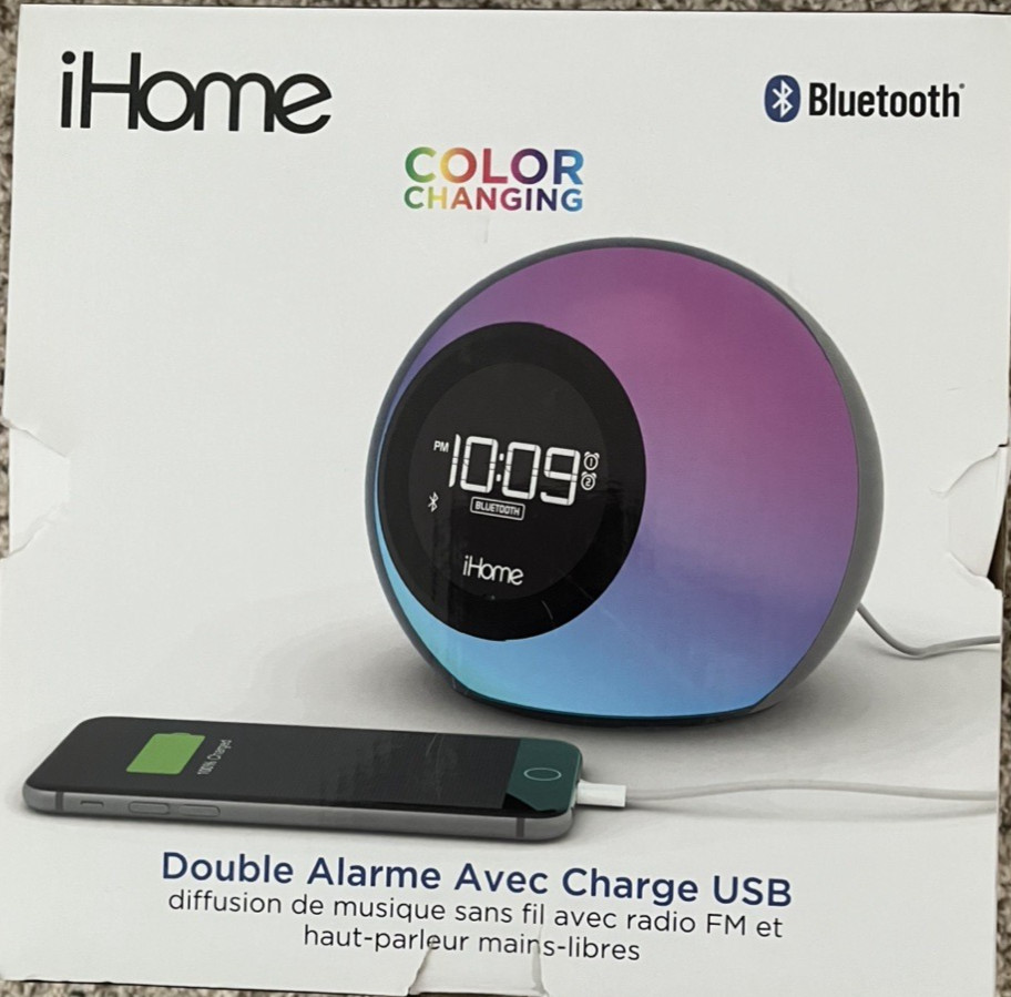New iHome iBT29BC Bluetooth Color Changing Dual Alarm Clock FM Radio with USB