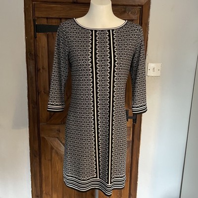 Max Studio Kleid schwarz-weiß geometrisch 3/4 Ärmel knielang Größe M