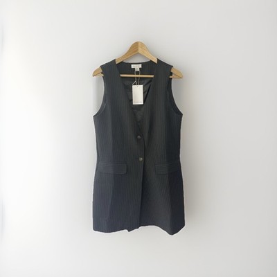 ALIGNE Sleeveless Blazer Dress Size UK 12 BNWT Black Pinstripe On Trend Minimal