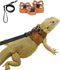 3 Pack Bearded Dragon Harness and Leash Set - Adjustable Soft Leather Lizard Har