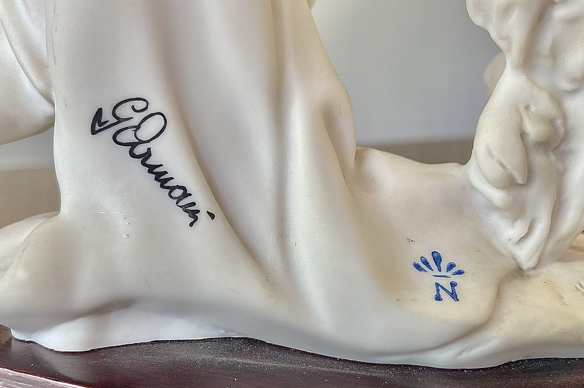 14”GIUSEPPE ARMANI LADY WITH BORZOI (RUSSIAN HUNTING DOG) FIGURINE