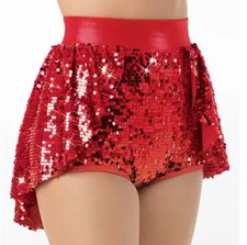 BALERA Red Sequins ULTRA SPARKLE BACK PANEL SKIRT SQ9237 Bustle LC L CHILD