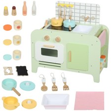 AIYAPLAY Set Cucina Giocattolo in Legno per Bambini con 15 Accessori, Verde