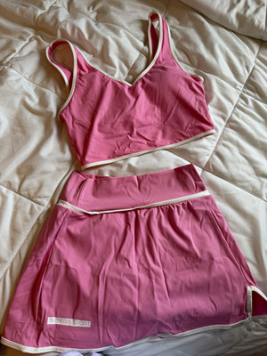 Musera Sport Women s Pink/White Tennis Skort & Sports Bra Set Size S