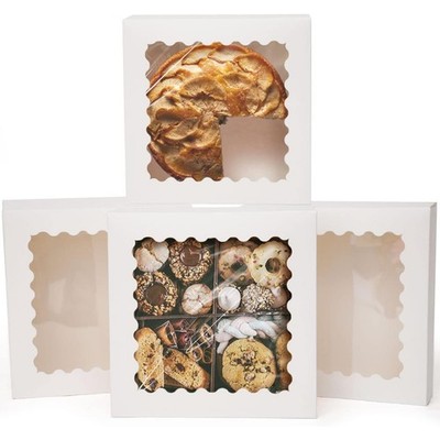 Auto-pop up 50 Packs Bakery Box With Window 8x8x2.5 inch White Pie Boxes Past...
