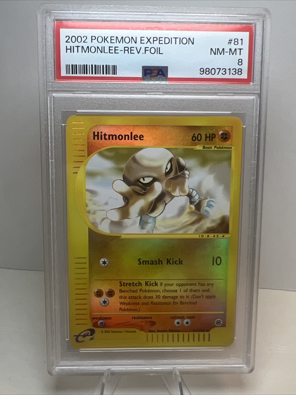 PSA 8 Hitmonlee Reverse Foil 81/165 2002 Expedition Pokemon Card NM-MT