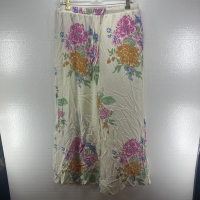 Z Supply L Pull On Pants Wide Leg Floral Elastic  Travel Resort Lite Cool