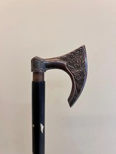 Viking Style Brass Handle Walking Stick Wooden Medieval Cane Cospla