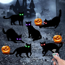 6Pack Black Cat Halloween Decorations Outdoor with LED Glowing Eyes Lights Black