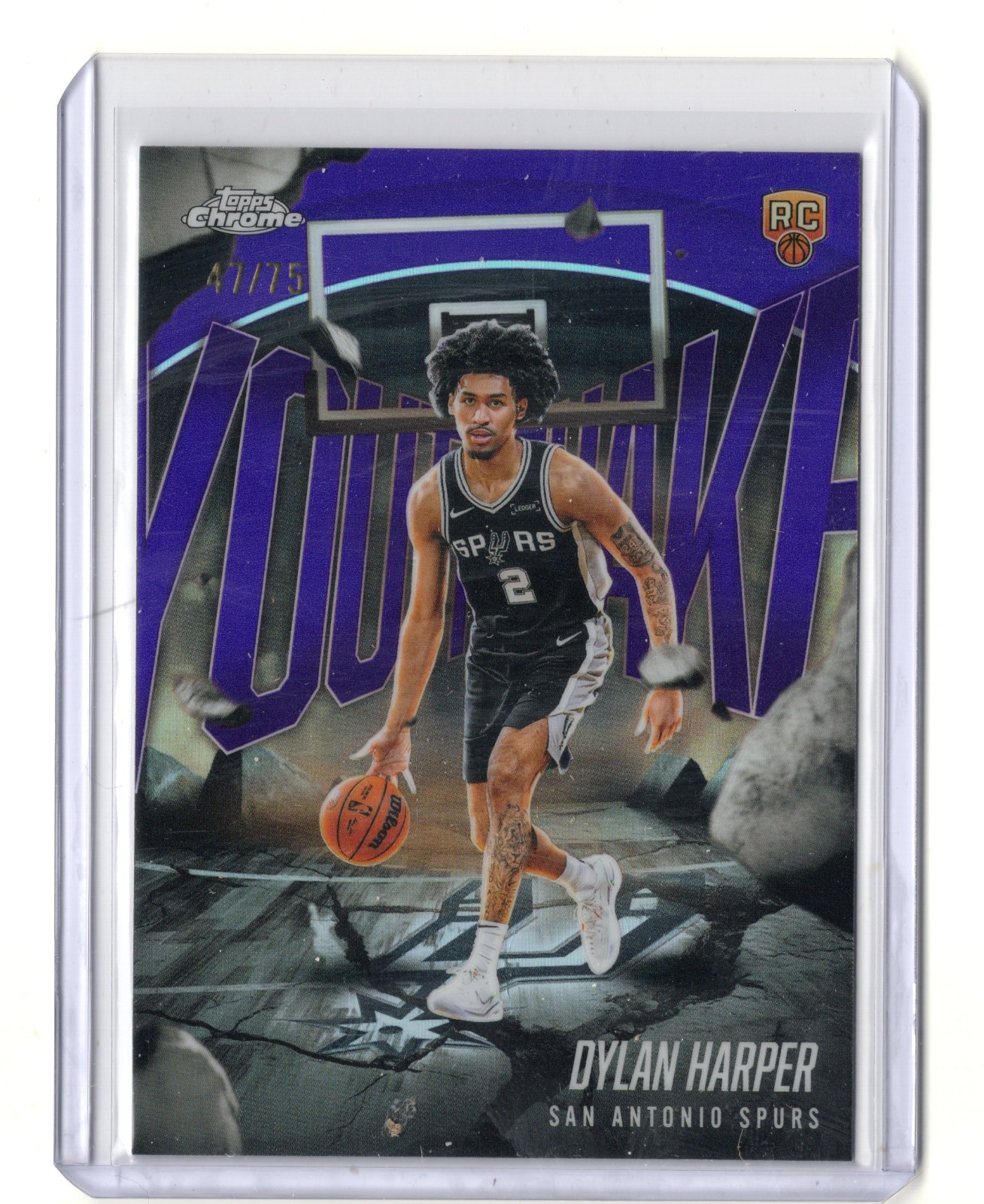 2025-26 Topps Chrome Dylan Harper YOUTHQUAKE PURPLE REFRACTOR RC 47/75 SPURS