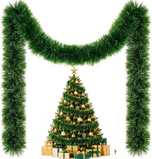 131Ft Green Christmas Tinsel Garland, Metallic Foil Garland Decorations
