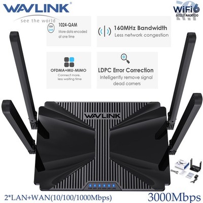 Wavlink 3000Mbps WiFi Router Gaming WiFi6 Mesh Syetem 5G VPN Router for Starlink