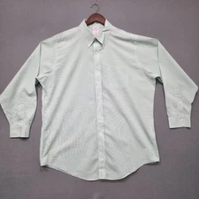 Brooks Brothers Mens Green Check Traditional Fit Non-Iron Dress Shirt Size 17-34