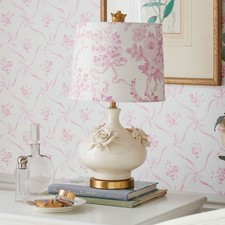 Best Seller Potterrybarn LoveShackFancy Floral Table Lamp 18" Pink