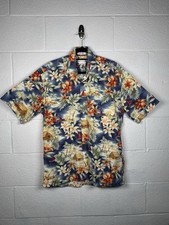 Vtg Pierre Cardin Hawaiian Shirt M Blue Floral Paradise 80s Tropical Aloha Vibes