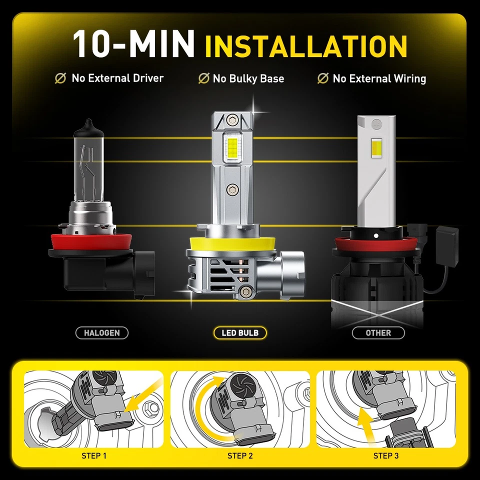 AUXITO H11 LED Headlight Bulbs High/Low Beam 6500K Super Bright 48000LM 4-40X - Image 4 of 4