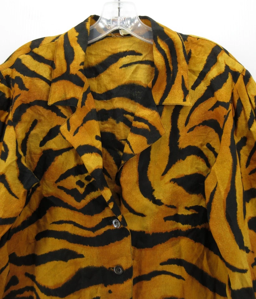 Blusa Byblos Top Mujer Mediana Amarilla Lino Estampado Animal Tigre Italia IT 42 * Foto 2 de 4