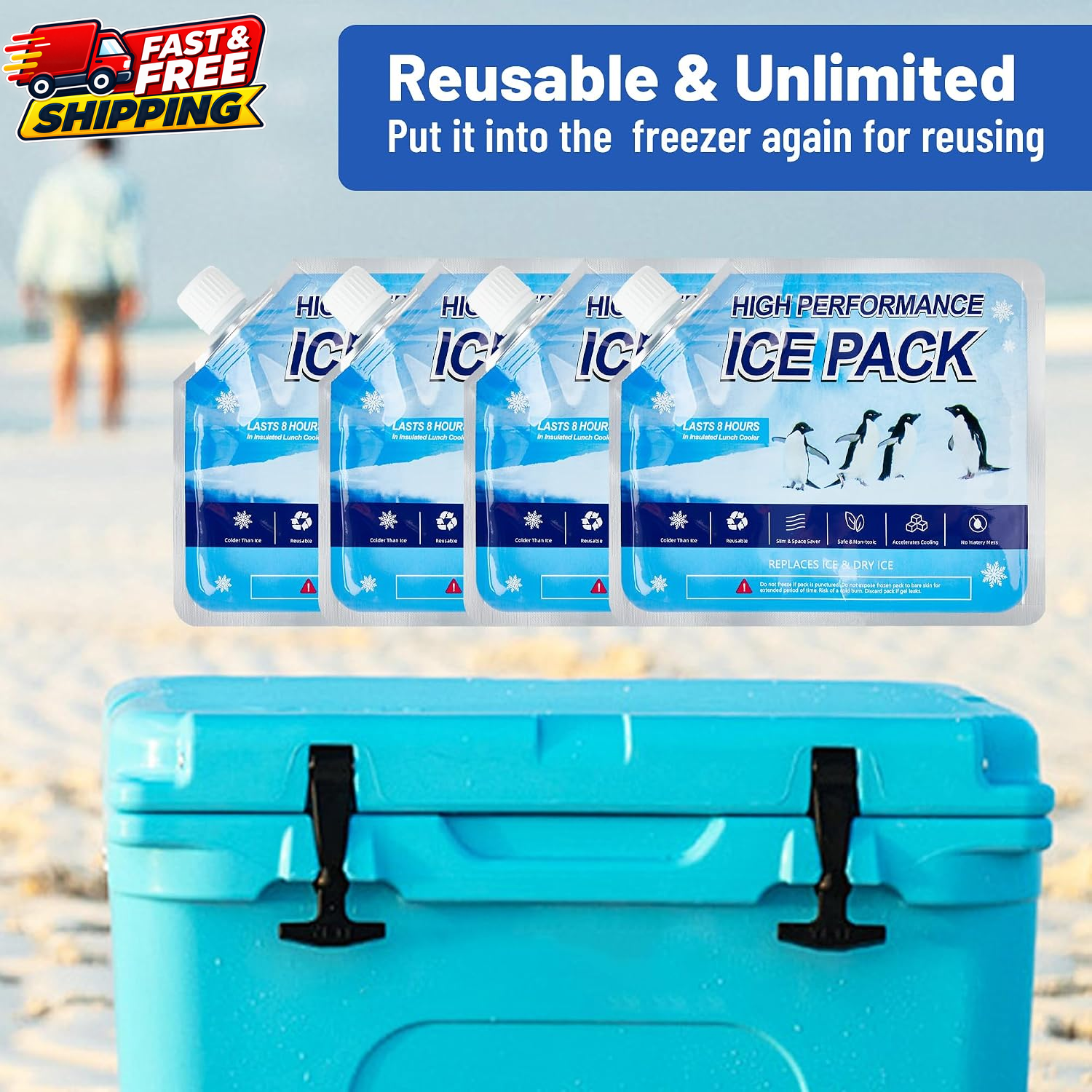 1 Pack Reusable Freezer Ice Packs for Cooler Lunch Boxes Camping and ...