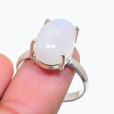 Rainbow Moonstone Gemstone 925 Sterling Silver Jewelry Ring Size Adjustable i707