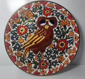 Artisan Hand-Made Greek Ceramic Decorative Plate – Whimsical Owl Pattern by...