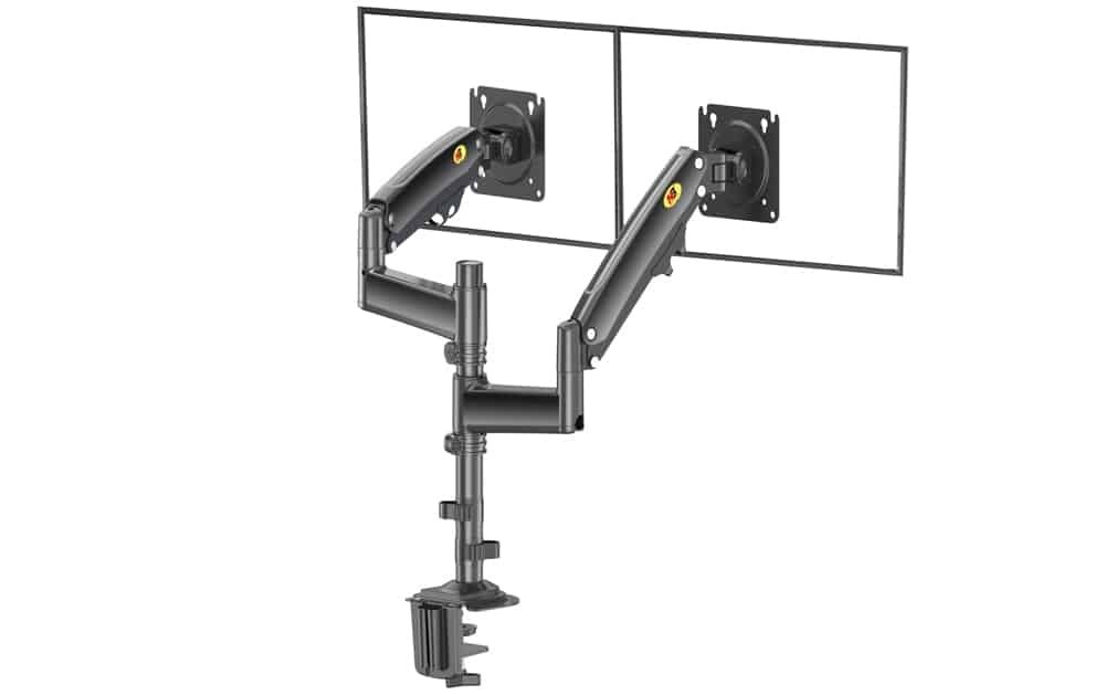 Support de bureau pivotant double écran pour setup gaming et télétravail efficace