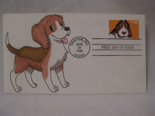  hand rendered Beagle pup pooch k9 dog puppy First Day FDC envelope  - Afbeelding 1 van 2
