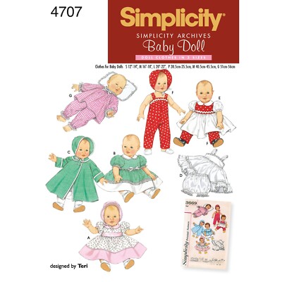 Simplicity 4707 PUPPEN KLEIDUNG FÜR 18'' PUPPE Nähmuster 10 Designs